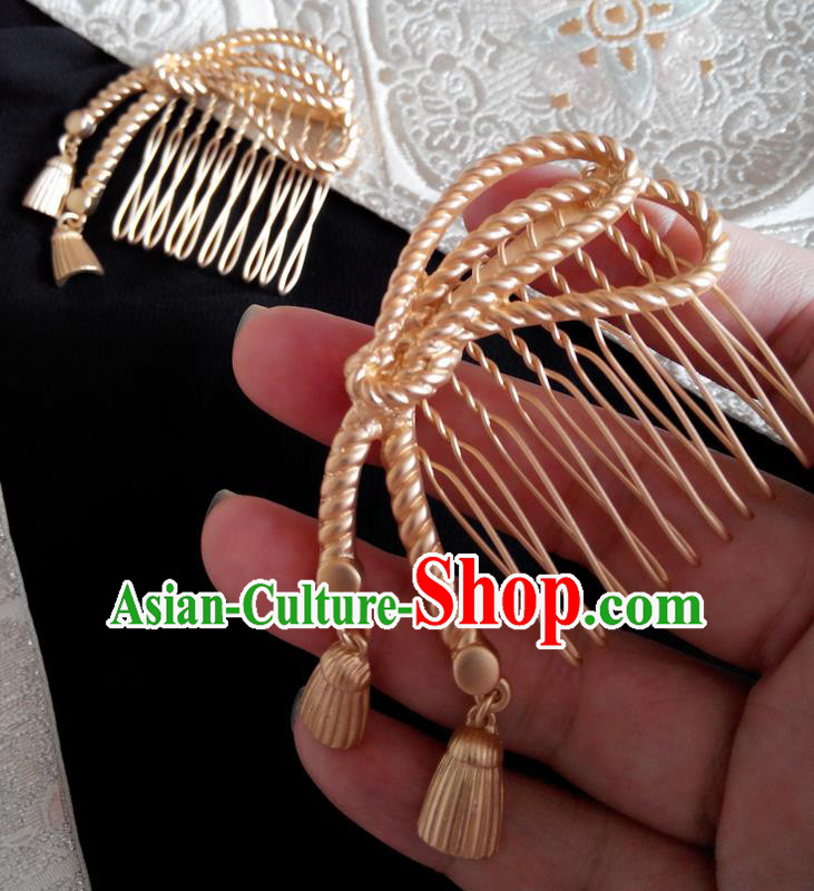 Japanese Traditional Hair Accessories Ancient Courtesan Kimono Golden Hair Comb for Women
