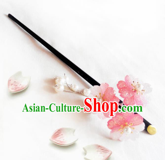 Japanese Traditional Hair Accessories Ancient Courtesan Kimono Pink Cherry Blossom Hairpins for Women