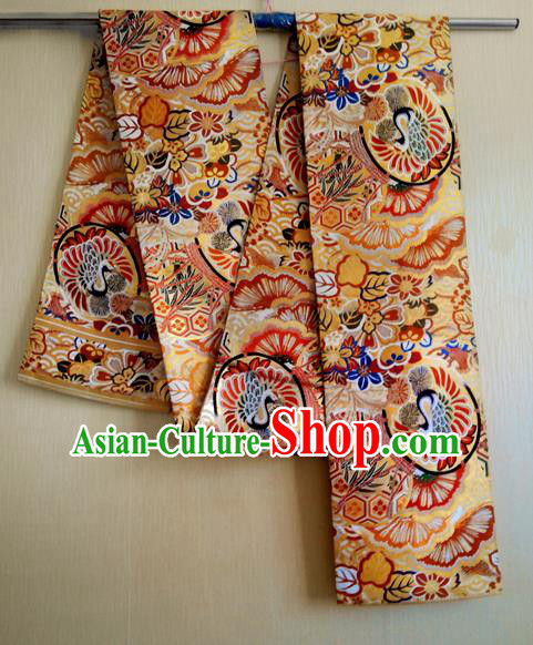 Japanese Traditional Kimono Golden Brocade Belts Ancient Furisode Yukata Waistband for Women