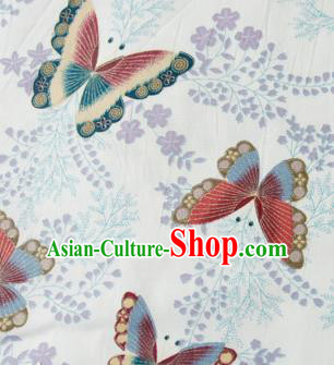 Asian Japanese Traditional Kimono Brocade Fabric Silk Material Classical Red Butterfly Pattern Design Drapery