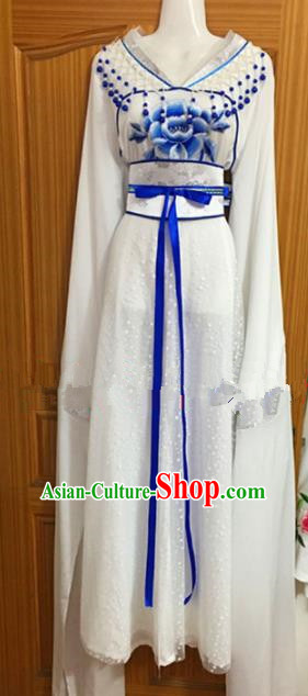 Chinese Traditional Beijing Opera Nobility Lady White Dress Ancient Peri Embroidered Costumes for Rich