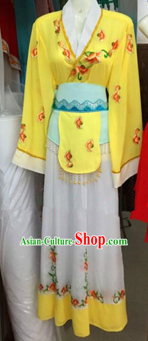 Chinese Traditional Peking Opera Maidservants Yellow Dress Ancient Young Lady Embroidered Costumes for Poor