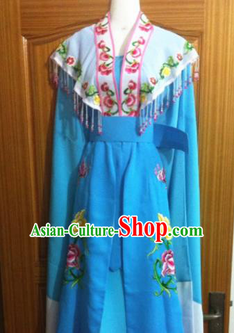 Chinese Traditional Peking Opera Embroidered Blue Dress Ancient Peri Costumes for Women