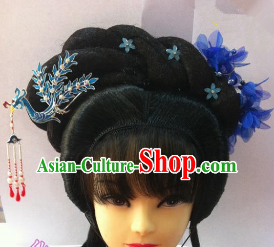 Chinese Traditional Ancient Beijing Opera Actress Wig Sheath and Hairpins Hair Accessories for Women