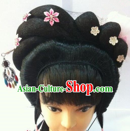 Chinese Traditional Beijing Opera Diva Hair Accessories Ancient Princess Wigs Sheath and Hairpins for Women