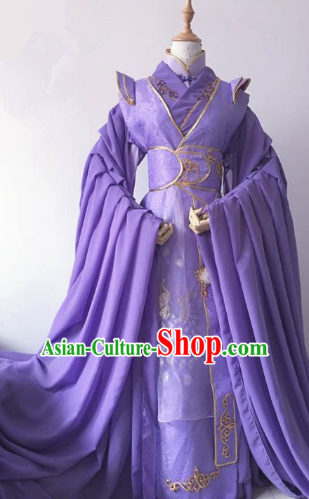 Traditional Chinese Cosplay Nobility Childe Purple Hanfu Clothing Ancient Prince Costume for Men