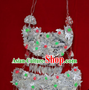 Traditional Chinese Miao Tribe Handmade Large Silver Necklace