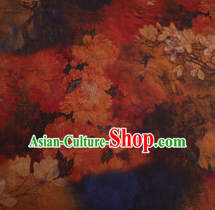 Chinese Traditional Silk Fabric Classical Magnolia Pattern Satin Plain Cheongsam Drapery Gambiered Guangdong Gauze