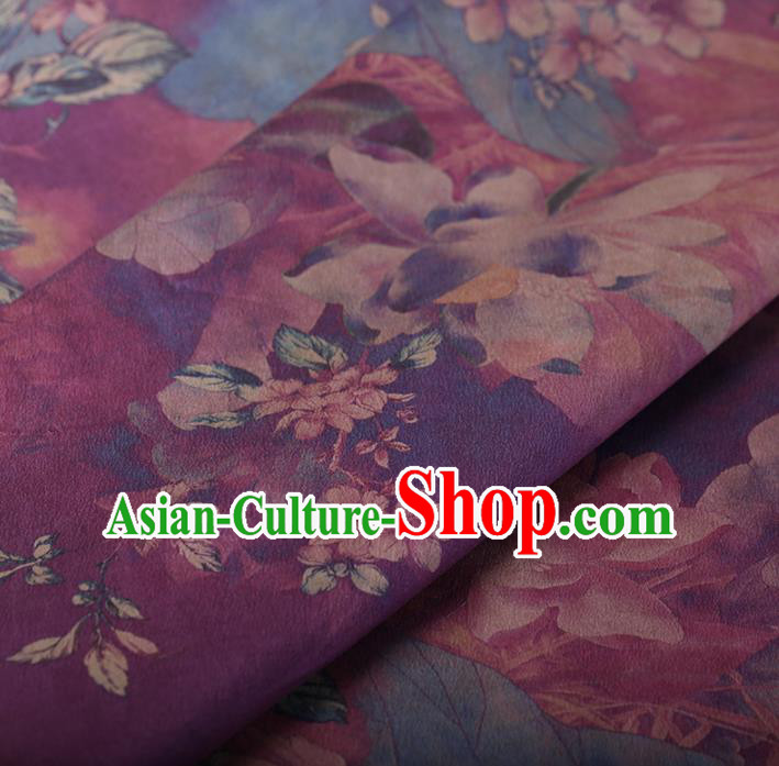 Chinese Traditional Silk Fabric Classical Lotus Pattern Purple Satin Plain Cheongsam Drapery Gambiered Guangdong Gauze
