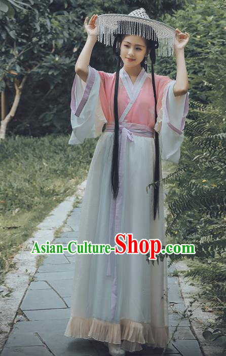 Chinese Wei and Jin Dynasties Nobility Lady Embroidered Costumes Ancient Peri Hanfu Dress for Women