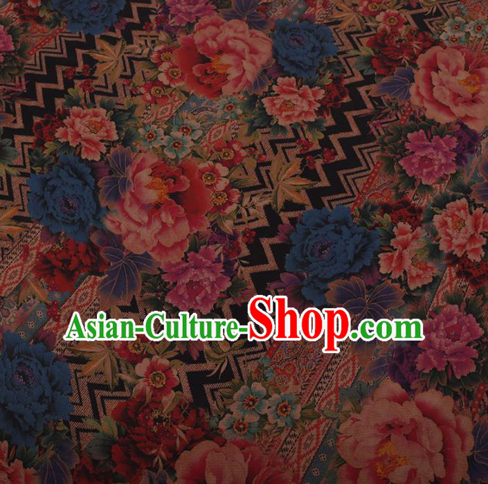 Chinese Traditional Silk Fabric Classical Colorful Peony Pattern Satin Plain Cheongsam Drapery Gambiered Guangdong Gauze