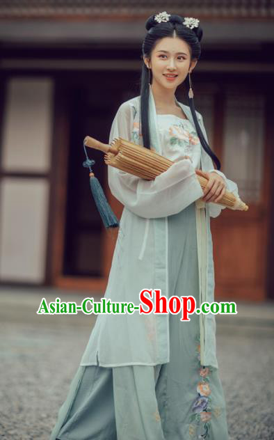 Chinese Traditional Song Dynasty Women Dress Ancient Young Lady Embroidered Costumes Complete Set