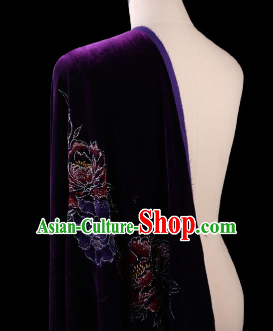 Chinese Traditional Purple Velvet Fabric Palace Pattern Cheongsam Pleuche Silk Drapery