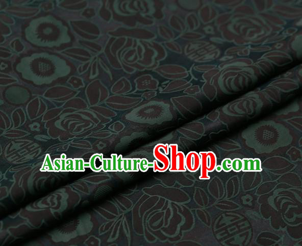 Chinese Traditional Gambiered Guangdong Gauze Fabric Palace Green Peony Pattern Satin Plain Cheongsam Silk Drapery
