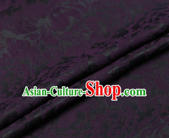 Chinese Traditional Cheongsam Silk Drapery Gambiered Guangdong Gauze Fabric Palace Purple Peony Pattern Satin Plain