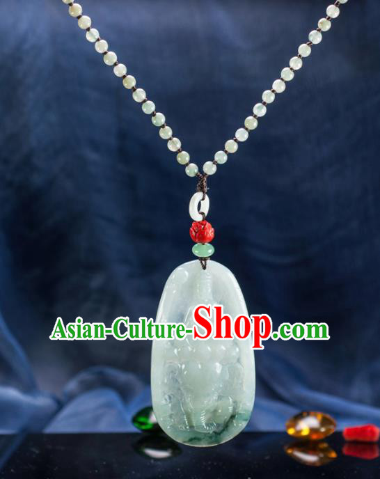 Chinese Traditional Jewelry Accessories Ancient Ice Jade Necklace Jadeite Carving Samantabhadra Bodhisattva Pendant