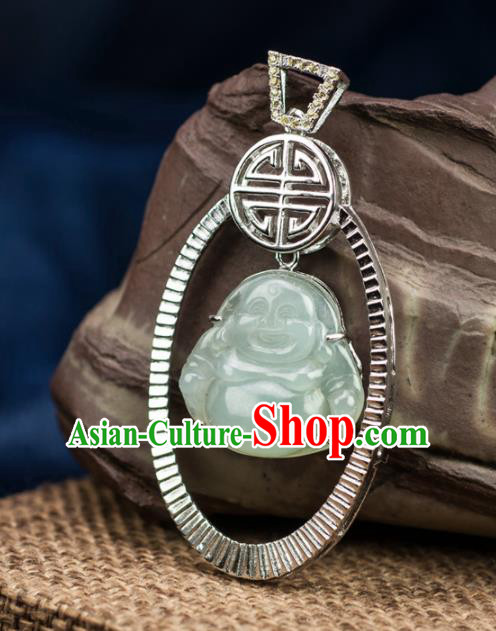Chinese Traditional Jewelry Accessories Jade Pendant Ancient Jadeite Maitreya Buddha Necklace