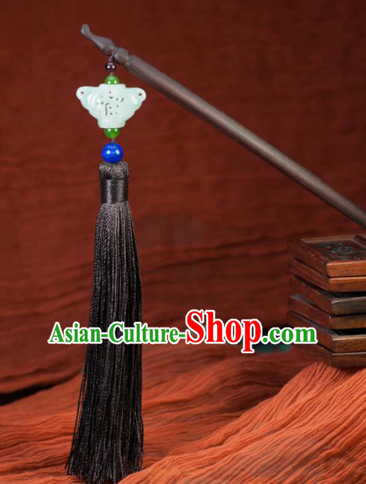 Chinese Traditional Hanfu Rosewood Hair Clip Hair Accessories Ancient Classical Jade Butterfly Tassel Hairpins for Women