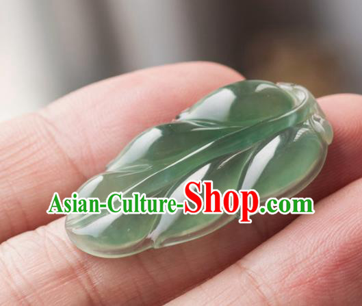 Chinese Traditional Jewelry Accessories Icy Jade Leaf Pendant Ancient Jadeite Necklace