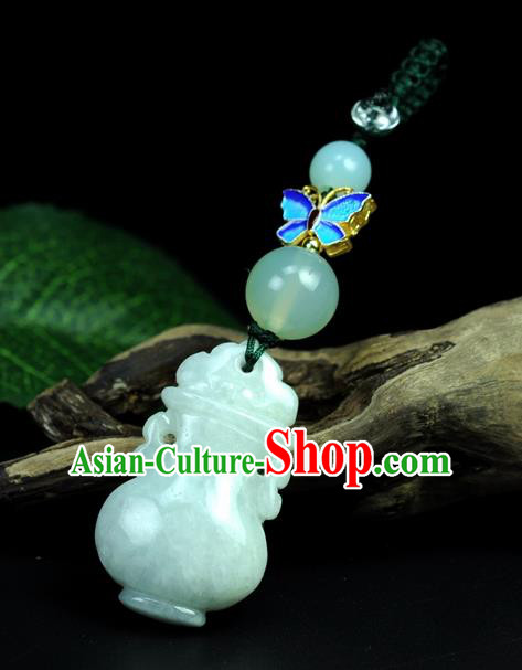 Chinese Traditional Jewelry Accessories Jade Sculpture Craft Handmade Jadeite Flagon Pendant