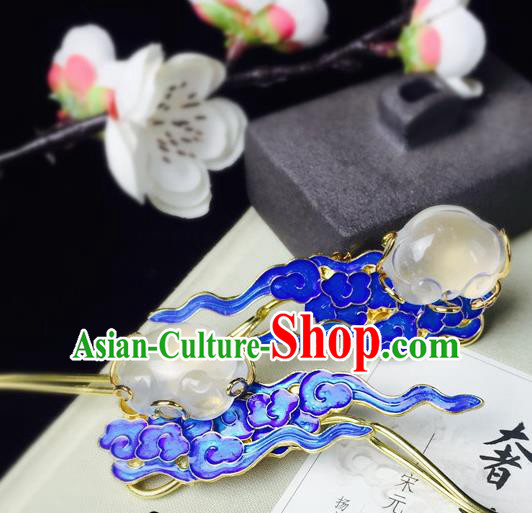 Chinese Classical Jade Hairpins Hair Accessories Traditional Ancient Hanfu Blueing Hair Clip for Women