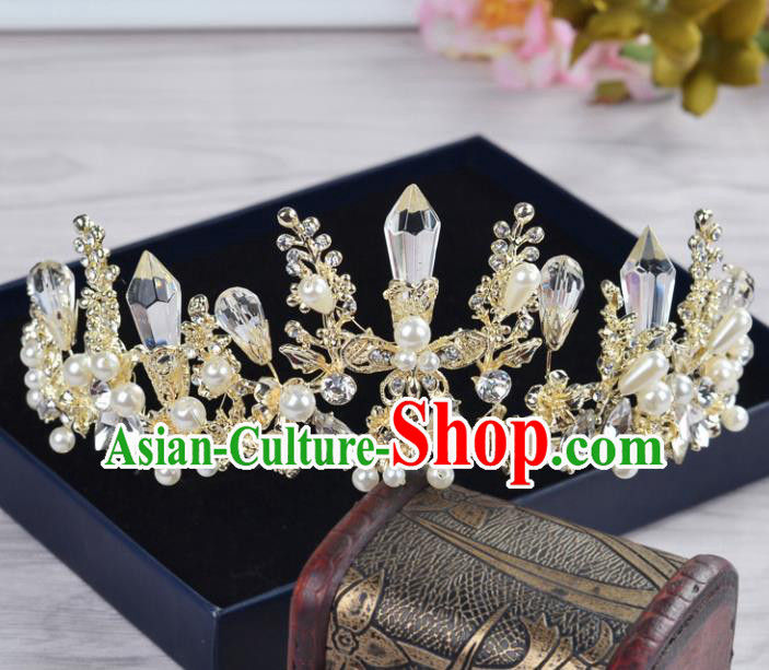 Handmade Bride Crystal Hair Accessories Wedding Baroque Pearls Royal Crown for Women