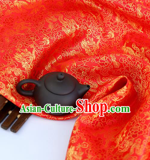 Asian Chinese Traditional Fabric Material Red Brocade Classical Dragons Pattern Design Satin Drapery