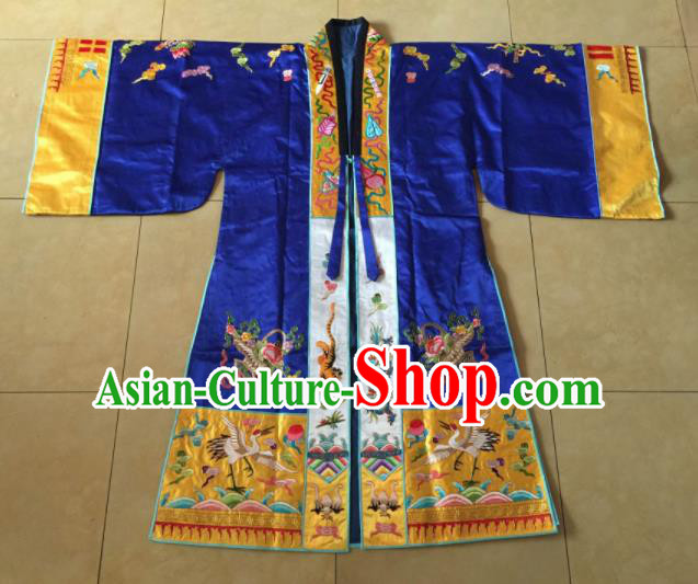Chinese Traditional Priest Frock Costume Ancient Embroidered Blue Robe for Men