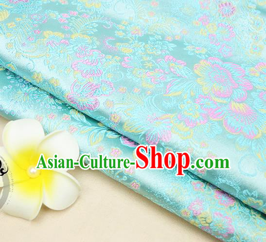 Chinese Traditional Blue Brocade Cheongsam Silk Fabric Material Classical Pattern Design Satin Drapery