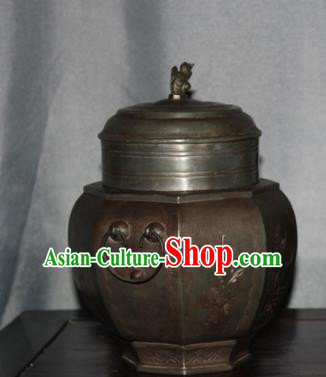 Chinese Ancient Handmade Craft Tea Caddy Carving Tin Tea Canister