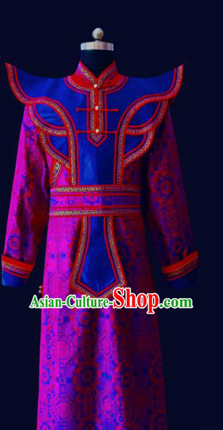 Chinese Traditional Mongol Minority Nationality Costume Purple Mongolian Robe for Men