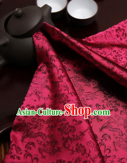Chinese Traditional Amaranth Brocade Classical Dragons Pattern Design Silk Fabric Material Satin Drapery