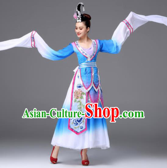 Traditional Chinese Classical Dance Blue Dress Ancient Peri Dance Costume for Women