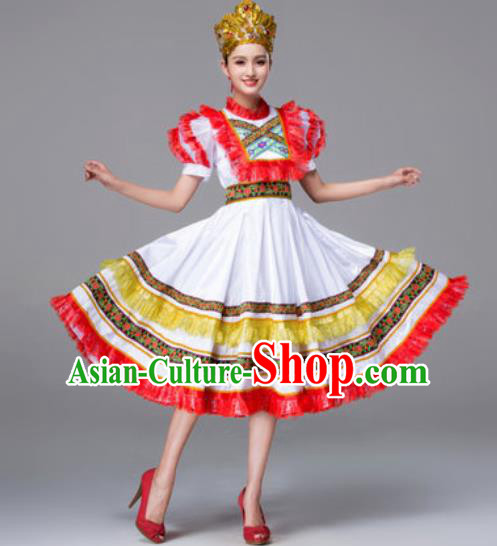 Russia Traditional Folk Dance Costumes Palace White Dress for Women