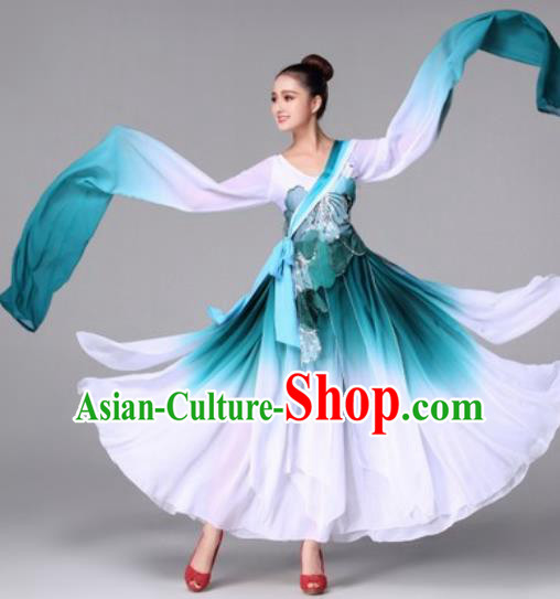 Traditional Chinese Classical Dance Green Dress Fan Dance Costume for Women