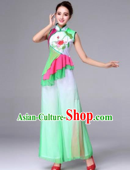 Traditional Chinese Yangko Dance Drum Dance Folk Dance Green Costume for Women