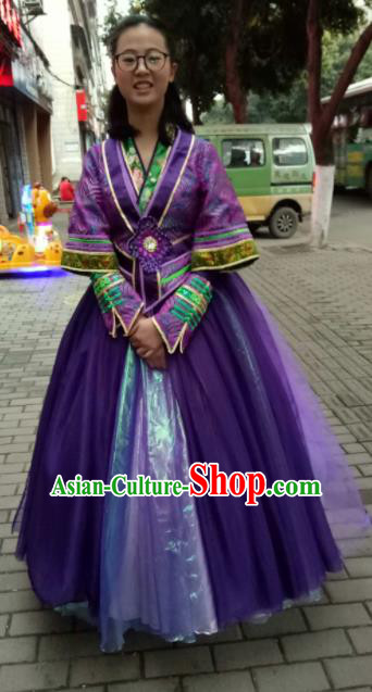 Chinese Traditional Classical Dance Purple Costumes Folk Dance Dress for Women