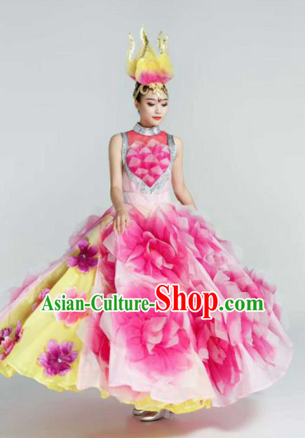 Chinese Traditional Classical Dance Costumes Peony Dance Pink Dress for Women