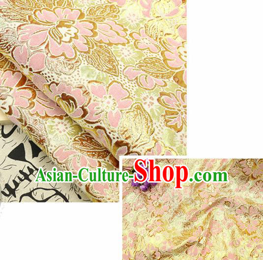 Chinese Traditional Golden Brocade Classical Peony Flowers Pattern Design Silk Fabric Material Satin Drapery