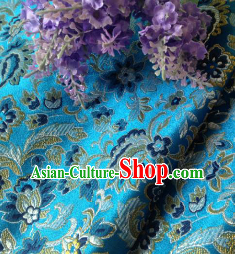 Chinese Traditional Tang Suit Lake Blue Brocade Classical Pattern Dragons Design Silk Fabric Material Satin Drapery