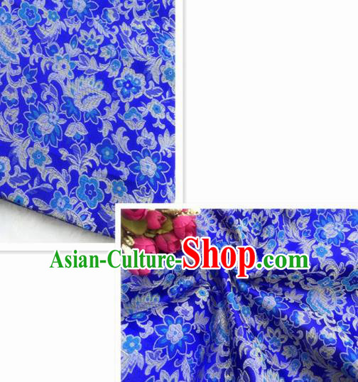 Chinese Traditional Royalblue Brocade Classical Flowers Pattern Design Silk Fabric Material Satin Drapery