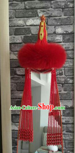 Chinese Traditional Mongol Nationality Dance Hair Accessories Mongolian Ethnic Red Hat for Women