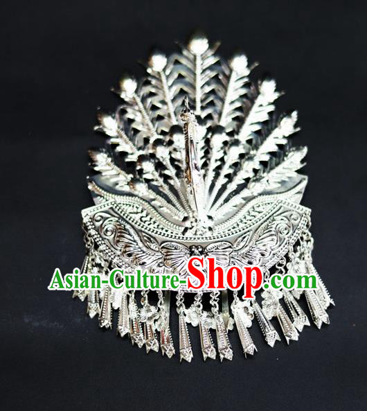 Chinese Traditional Miao Nationality Hair Accessories Sliver Phoenix Coronet Hairpins for Women