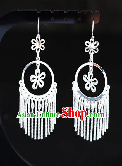 Chinese Traditional Miao Nationality Sliver Ear Accessories Wedding Earrings for Women