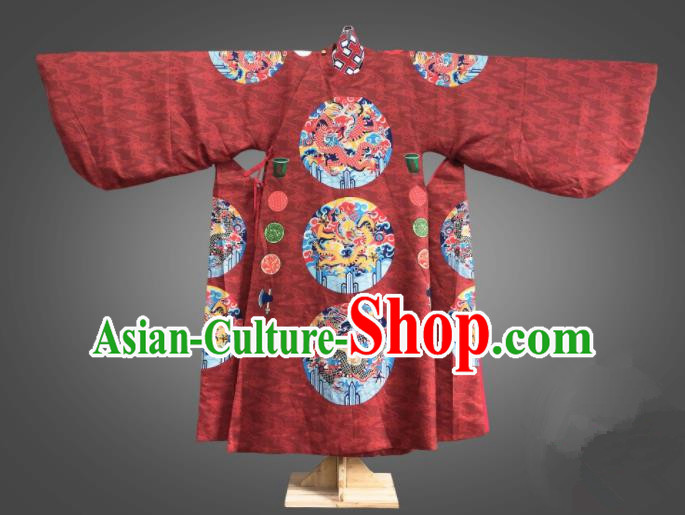 Chinese Traditional Ming Dynasty Emperor Clothing Ancient King Embroidered Red Costumes for Men