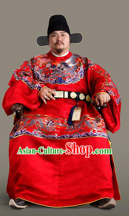 Chinese Traditional Ming Dynasty Prime Minister Clothing Ancient Chancellor Embroidered Costumes for Men