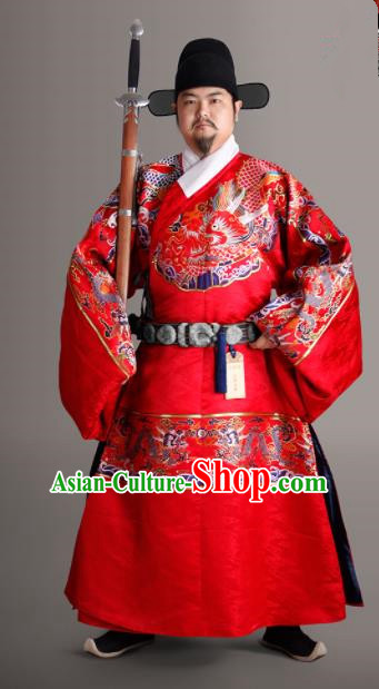 Chinese Traditional Ming Dynasty Chancellor Clothing Ancient Prime Minister Embroidered Costumes for Men