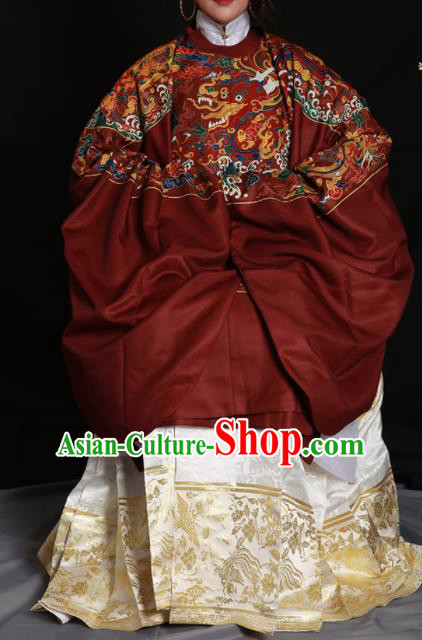 Chinese Traditional Ming Dynasty Empress Clothing Ancient Queen Embroidered Red Costumes for Women