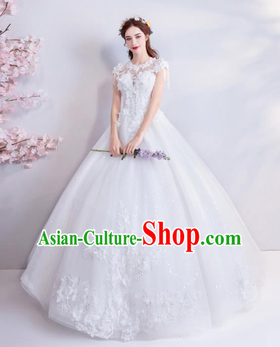 Top Grade Handmade Wedding Costumes Wedding Gown Bride White Lace Full Dress for Women