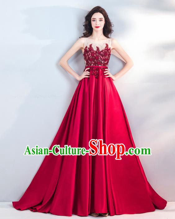 Top Grade Handmade Catwalks Costumes Compere Wine Red Full Dress for Women